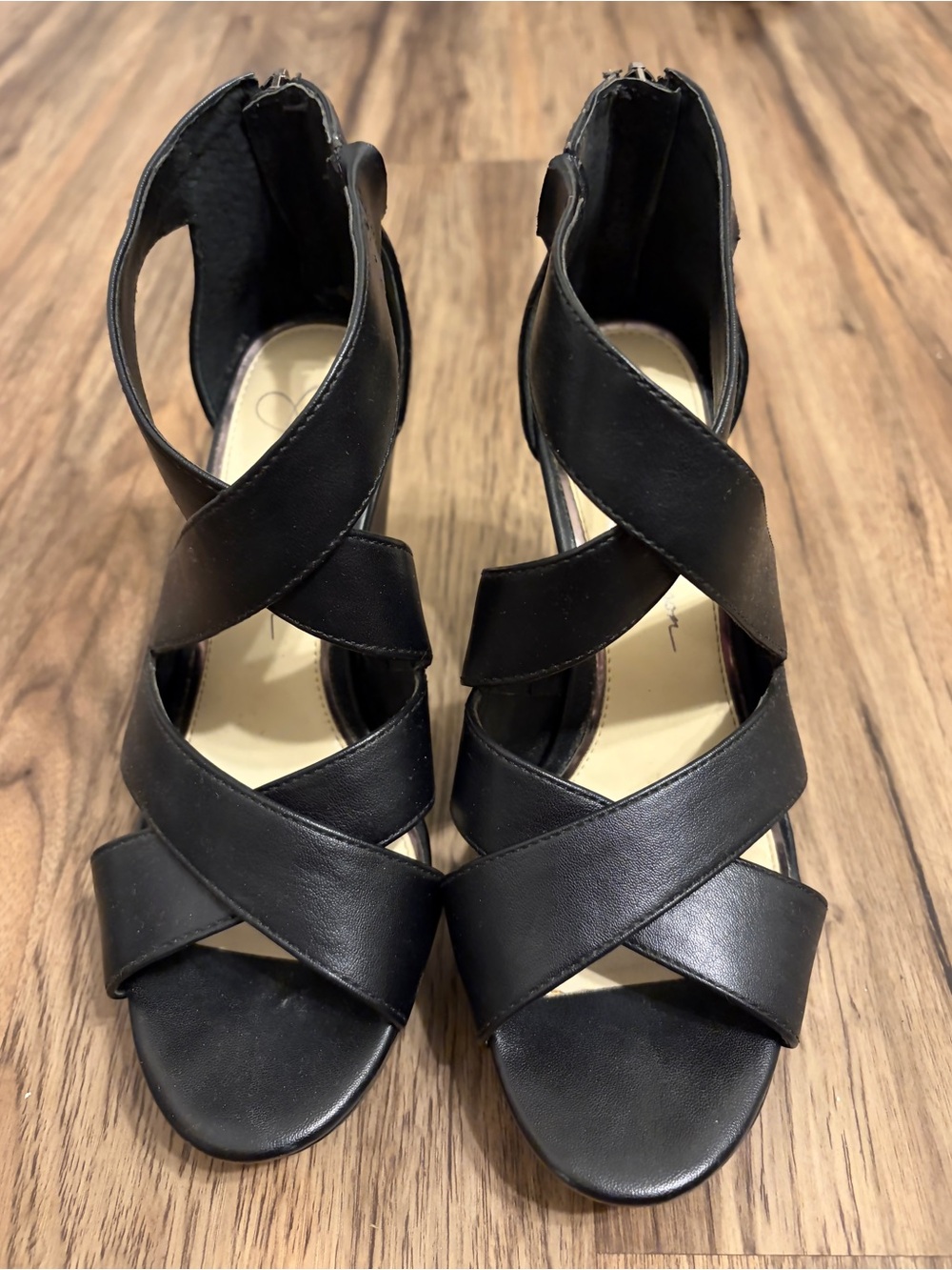 Jessica Simpson Black Crisscross Leather Wedge Sandals